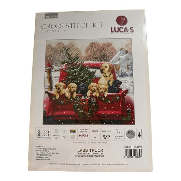 Luca-S Gold LABS TRUCK #BU5009 Christmas Counted Cross Stitch Kit NEW‎ Dogs - Picture 1 of 5
